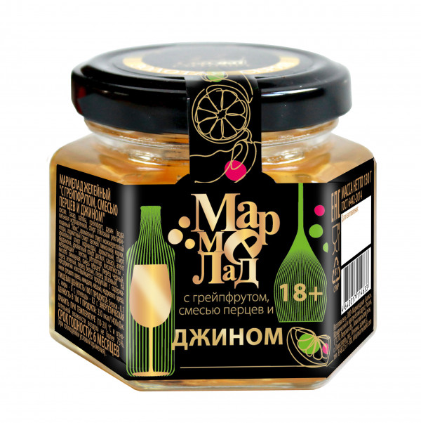 №2 Мармелад в банке "С грейпфрутом, смесью перцев и джином" 130г (18+)  в Вышнем Волочке