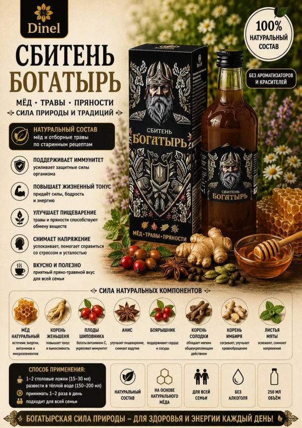 №3 Сбитень Богатырь, 250мл  в Вышнем Волочке
