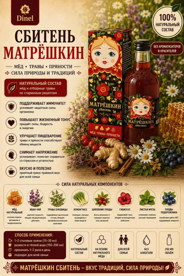 №3 Сбитень Матрёшкин, 250мл  в Вышнем Волочке